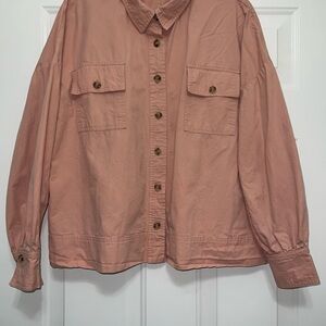 Mazik Women’s Oversized Button Peach‎ Jacket Shirt Balloon Sleeve Sz Medium Boho